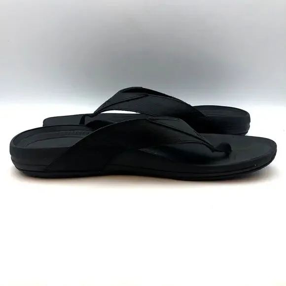 Kuru Mens KALA Flip Flop Sandals Size 12 Jet Black Leather NIB - Picture 2 of 9